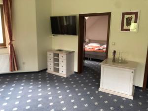 una camera con letto e specchio di Hotel Hradna brana a Bratislava