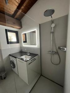 ブリッサーゴにあるCasa Malpensata App 6363のバスルーム(シャワー、シンク、シャワー付)