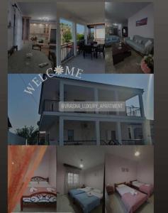 un collage de tres fotos de una casa en Vrasna Luxury Apartment en Nea Vrasna