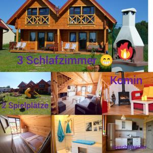 un collage de fotos de una cabaña de madera en Siedlisko Niechorze en Niechorze
