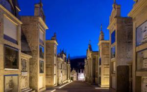 an empty street in a city at night at CASA DA REGUEIRA in Redondela
