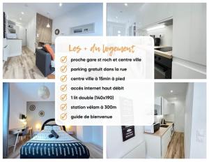 eine Collage mit Fotos von einer Küche und einem Wohnzimmer in der Unterkunft le st roch* nouveau T2 *proche centre-ville* in Amiens