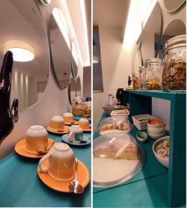two pictures of a buffet with food on a table at B&B Giro Di Boa in Lampedusa