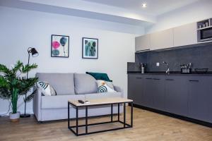 sala de estar con sofá y mesa en Apartamentos Tudanca Miranda, en Miranda de Ebro