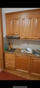 eine Küche mit Holzschränken und einer Arbeitsplatte in der Unterkunft Big Apartments in Kopaonik