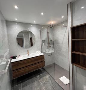 a bathroom with a sink and a shower at Appartement Rue Grimaldi in Nice