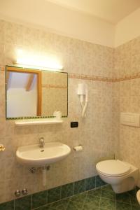 ヴィーゴ・ディ・ファッサにあるBerg Hotel Latemar Spitzeのバスルーム(洗面台、トイレ、鏡付)