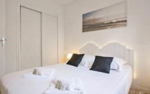 een slaapkamer met een wit bed met 2 kussens bij Appartement lumineux à Biarritz in Biarritz