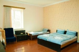 ein Schlafzimmer mit einem Bett und einem Stuhl darin in der Unterkunft Azhdahak B&B in Geghashen , Abovyan in Geghashen