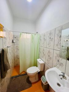 a bathroom with a toilet and a sink at Residencial Ribeira Torta in Porto Novo