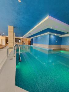 a large swimming pool with green water in a building at Apartman 310 in Zlatibor