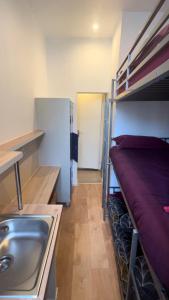 ニースにあるHôtel Lyonnaisのシンクと二段ベッドが備わる小さな客室です。