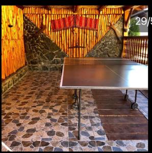 a ping pong table in the middle of a room at Pensiunea Bujor de Munte in Cîrţişoara