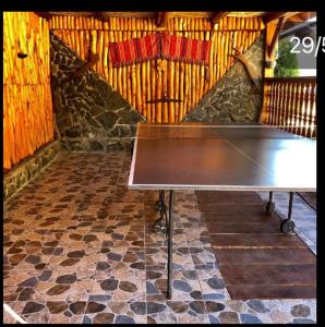 a ping pong table in the middle of a room at Pensiunea Bujor de Munte in Cârțișoara