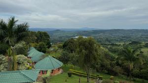 a house with a green roof on a hill at Top of the World Lodges Fort Portal in Fort Portal