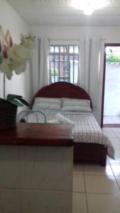 a bedroom with a bed in a room with a window at Penedo - Quitinete para temporada in Itatiaia