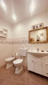 a bathroom with a toilet and a sink and a mirror at Villa Ermetica in Breil-sur-Roya