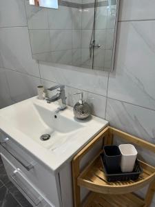 a bathroom with a sink and a mirror at Villa Manuela in Kras