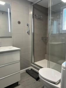 W łazience znajduje się prysznic, toaleta i umywalka. w obiekcie Elegante Loft en San Juan Playa w Alicante