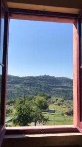 ein offenes Fenster mit Blick auf ein Feld in der Unterkunft Azienda Agricola Colle Paradiso in Mompeo