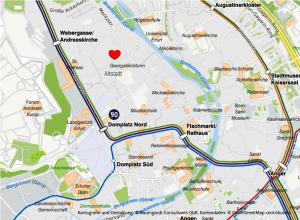 エアフルトにあるAltstadt Ferienwohnungの赤い心を付けた地図