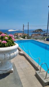 a large swimming pool with a flower pot next to it at Hotel Lachea in Acitrezza