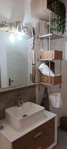 a bathroom with a sink and a mirror at Villa Semaphore in Salin-de-Giraud