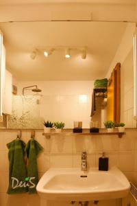 a bathroom with a sink and a mirror at Ferienwohnung DEU5 in Bregenz