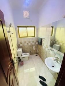 a bathroom with a toilet and a sink at Kashee's Lodges in Islamabad