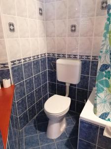 uma casa de banho com um WC, um lavatório e uma banheira em Iglódi Panzió em Kunszentmárton