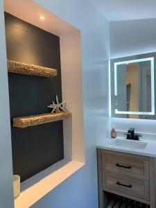 een badkamer met een wastafel en een spiegel bij A Hidden Gem in Philadelphia