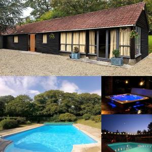 un collage de fotos de una casa y una piscina en The Old Stables - Self Contained Cottage - Hot Tub and Pool en Salisbury