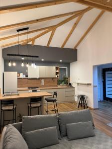 a kitchen and living room with a couch and a table at Barbie's House in Žerava