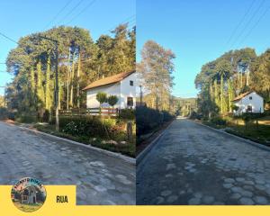 two pictures of a road with a house at Recanto Boreal - Monte Verde in Monte Verde