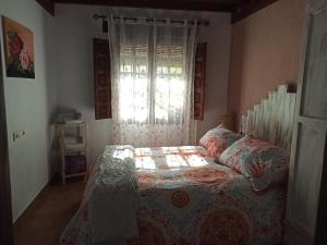 グラナダにあるLa casita de Paco Albaicinのベッドルーム(ベッド1台、窓付)