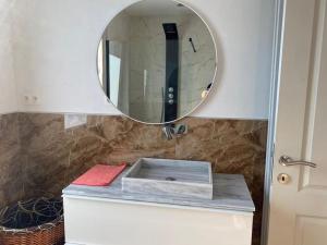 a bathroom with a mirror and a sink at Spacious app Diamond center #201 in Antwerp