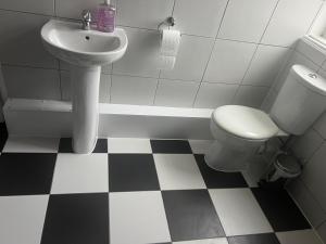 a bathroom with a sink and a toilet at Train Station Hotel in Norwich
