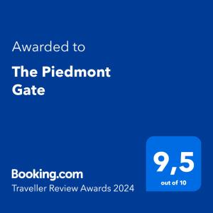Palkinto, sertifikaatti, kyltti tai muu asiakirja, joka on esillä majoituspaikassa The Piedmont Gate