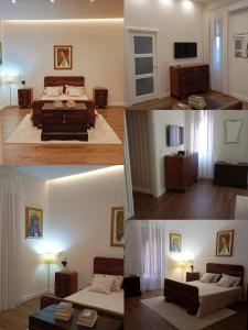 2 fotos de un dormitorio con cama y sofá en B&b Nicole, en Valguarnera Caropepe
