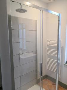 y baño con ducha y puerta de cristal. en Domaine de l'Ile, en Boulleret