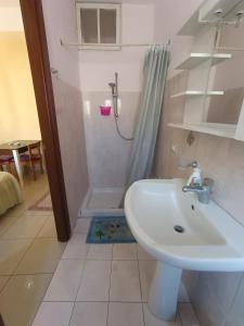 ein Bad mit einem Waschbecken und einer Dusche in der Unterkunft ALLOGGIO DEI MILLE in Palermo