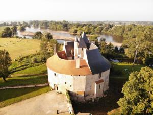 - une vue aérienne sur un château avec une rivière dans l'établissement Chambre d'hôte, Château de Meauce Louise et Marie, à Saincaize-Meauce