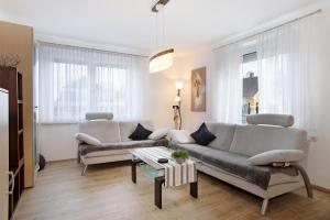 Bodensee Apartment Gresser في ميكنبورن: غرفة معيشة مع أريكة وطاولة