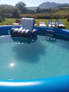 a swimming pool with two lounge chairs in the water at Sadyba u Vani in Volovets
