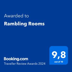 a blue calculator with the text awarded to ranking rooms at Rambling Rooms in Campomarino