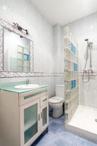 a bathroom with a sink and a toilet and a shower at Atocha - Acogedor apartamento, centro de Madrid in Madrid
