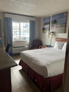 a hotel room with a bed and a window at Days Inn by Wyndham Turlock in Turlock