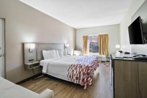 um quarto de hotel com uma cama e uma televisão em Red Roof Inn & Suites Fayetteville-Fort Bragg em Fayetteville