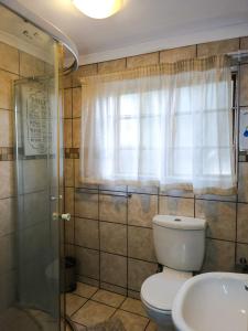 a bathroom with a toilet and a shower and a sink at Leana Hub Guest House in Potchefstroom +31 photos