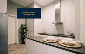 dois pratos sentados num balcão numa cozinha em Apartment With Bath, Kitchen, Garden Stadsvilla em Tilburg